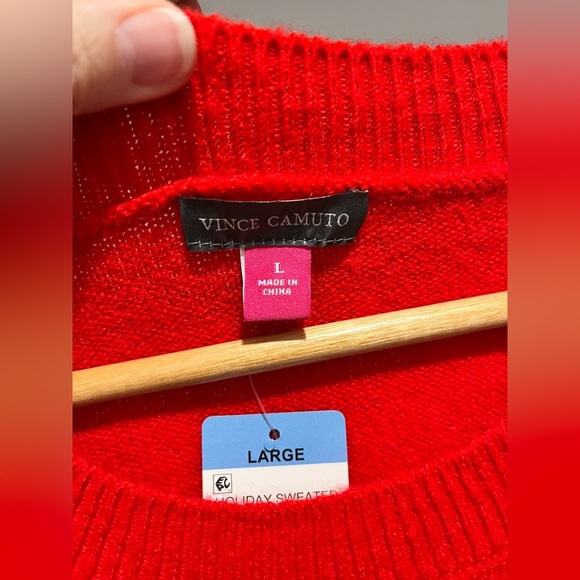 Vince Camuto red with Silver beaded “Merry” Holiday Sweater NWT Large and XL - Picture 8 of 13